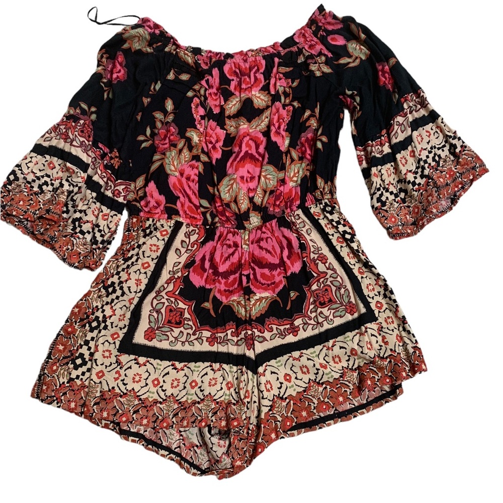 floral black and pink romper